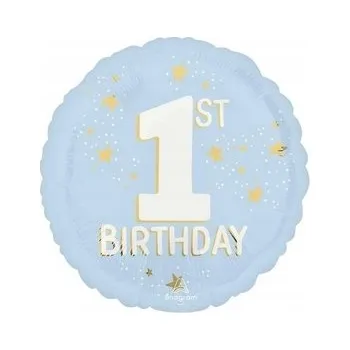 Balónek Fóliový balónek "První narozeniny chlapečka", modrý, Amscan, 18", kulatý