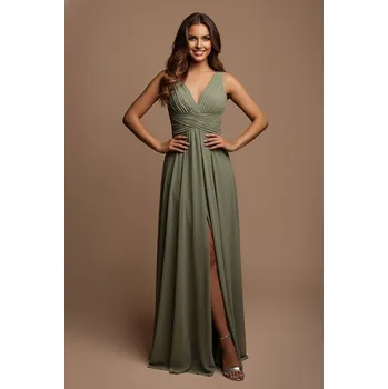 Dámské šaty EVA & LOLA Družičkovské šaty MARION olivově zelené Barva: Zelená, Velikost: M