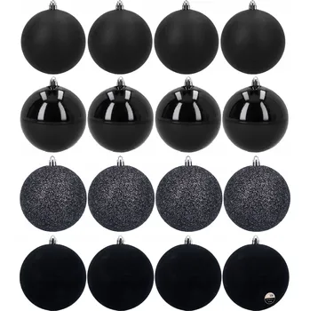 Vánoční dekorace Černé vánoční vánoční baňky velké 8 cm 16 ks nerozbitné ozdoby na vánoční stromek