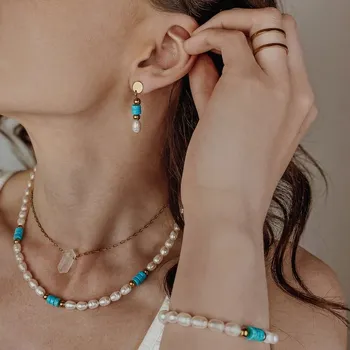 Náhrdelník Inspirace 140 - Dámský set šperků – sladkovodní perly, tyrkysový magnezit LOOK140