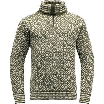 Pánský svetr Devold vlněný svetr se zipem Svalbard Wool Zip Neck Barva: Olive/Offwhite, Velikost: XL