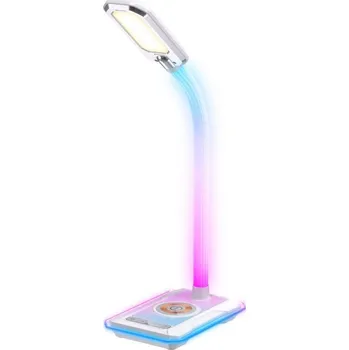 Lampička IMMAX LED stolní lampička GAMER RGB/ Qi nabíjení/ RGB/ 250lm/ 5V/2,1A/ USB výstup/ bílá