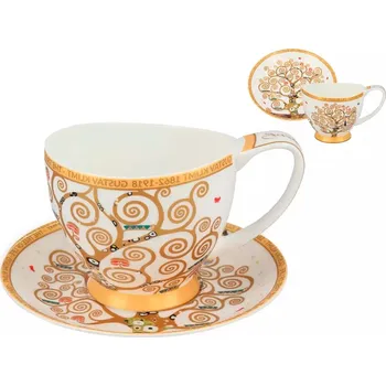 Carmani® Šálek s podšálkem 350 ml Vanessa - Gustav Klimt "Srom života" bílý podklad