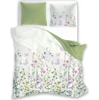 Povlečení Bavlněné povlečení Letní sen 019 160x200 cm + 2x 70x80 cm bílé/zelené