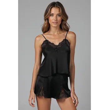 Dámské noční prádlo Dámské saténové pyžamo Vivisence 2037 Barva: Černá, Velikost: L