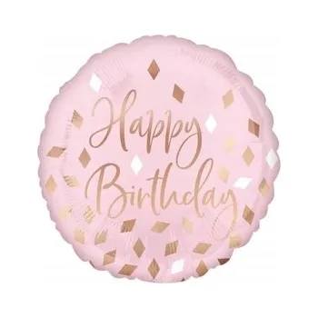 Balónek Fóliový balónek Amscan Happy Birthday růžový 43,2 cm