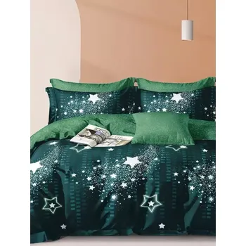 Povlečení NOVINKA 2025 ! LUXUSNÍ BAVLNĚNÉ POVLEČENÍ na 2 postele 140x200/70x90 - ZELENÉ HVĚZDY
