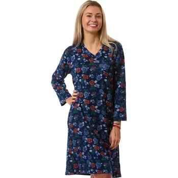 Dámská noční košile Dámská košilka, teplá, termo, červené a šedé růže 1C4125 modrá L