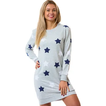 Dámská noční košile Dámská košilka, teplá, bavlna, termo, s modrými hvězdičkami 1TB0114 šedá l