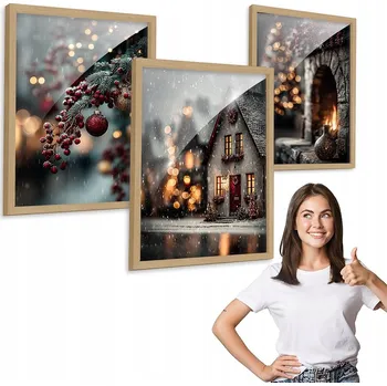 Obraz Sada 3 obrazů VÁNOČNÍ MĚSTEČKO dřevěný rámeček 50x70 na zeď