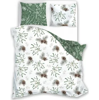 Povlečení Vánoční bavlněné povlečení Scandic 083 220x200 cm + 2x 70x80 cm bílé/zelené