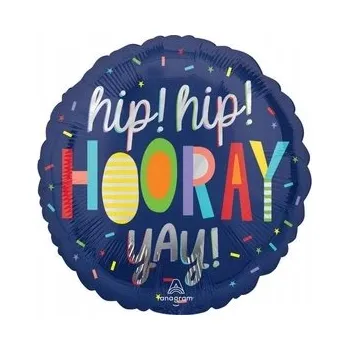 Balónek Fóliový balónek "Hip Hip Hooray", Amscan, 45 cm, kulatý