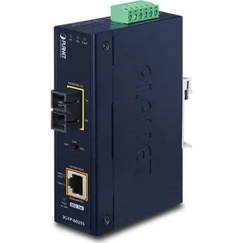 Switch Planet IGTP-802TS konvertor RJ45/SC, 1Gbps, PoE injektor 802.3at, -40 až 75 st.C, IP30, SM s SC, 12-48VDC
