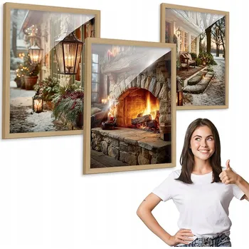 Obraz Sada 3 obrazů ZIMNÍ KRAJINA, dřevěný rámeček 30x40 cm na zeď, triptych