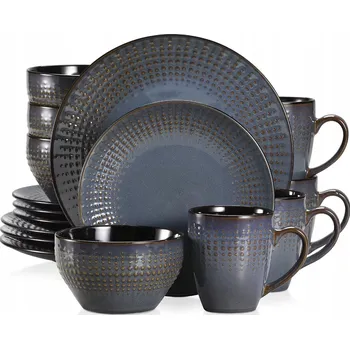 Talíř Jídelní souprava 16 ks grafitová Servis talíře hrnky pro 4 osoby