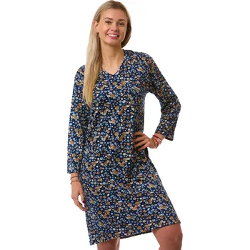 Dámská noční košile Dámská noční košilka, teplá termo, hnědé a světle modré květinky, hřejivá druhá kůže 1C4126 béžová L