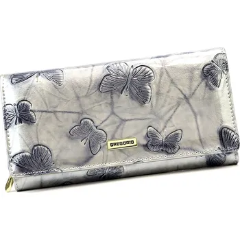 Peněženka Šedá kožená lakovaná peněženka s motýlky Gregorio BTS106