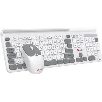C-TECH Klávesnice Quallis WLKMC-05, bezdrátový combo set s myší, bílá, USB, CZ/SK