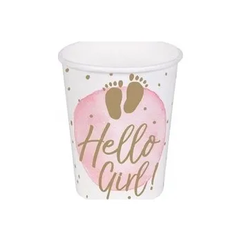 Jednorázové nádobí Papírové Kelímky na dívčí oslavu narození miminka Hello Girl 250 ml 10 ks