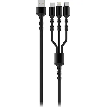 Datový kabel Colorway Nabíjecí Kabel 3v1 Lightning+MicroUSB+USB-C/ 4A/ Nylon/ 1,2m/ Šedivý