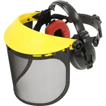 Ochranné hledí z ocelové síťoviny s chrániči sluchu