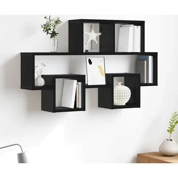 Obývací pokoj Nástěnná polička Černý dub 82 x 15 x 51 cm Kompozitní dřevo