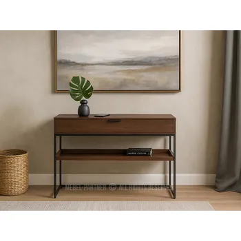 Konferenční stolek Konzolový stolek NIRAI s policí a šuplíkem - ořech / černý