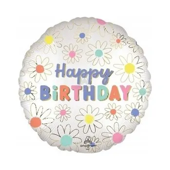 Balónek Fóliový balónek 18" QL CIR - STN Sedmikrásky Všechno nejlepší k narozeninám