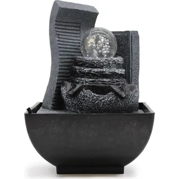 AWM, Ltd, S3 8AL Pokojová / Stolní Fontána s LED osvětlením - Kaskádový Skalní Útvar se skleněnou koulí 18 cm