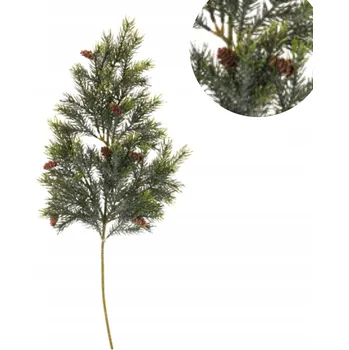 umělá květina Vánoční dekorační větvička 65 cm, umělá, jako živá, borovice, šišky, DÁREK