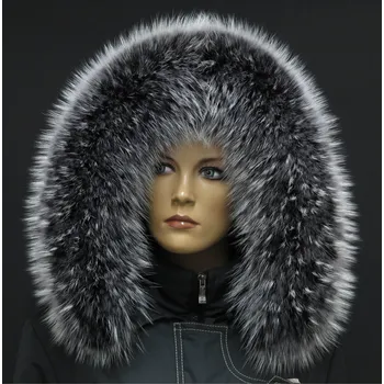 Špongr Kožešinový lem límec na kapuci z finského mývalovce 10028 BLACK & WHITE