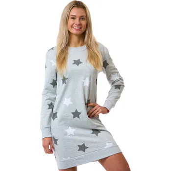 Dámská noční košile Dámská košilka, teplá, bavlněná, se šedými hvězdičkami 1TB0116 šedá xl