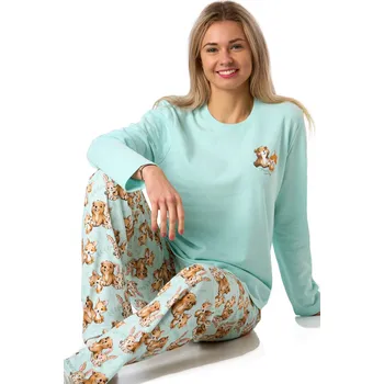 Dámské pyžamo Pyžamo pro ženy z teplé bavlny azurové s medvídkem a liškou 1TB0132 modrá xl