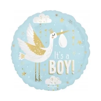 Balónek Fóliový balónek "Its a boy - Čáp", modrý, 45 cm (18"), Amscan, RND