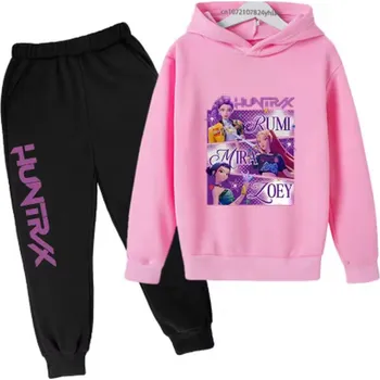 KPop Demon Hunters (Lovkyně démonů) Tepláková souprava KPop Demon Hunters (Huntrix), černé tepláky + barevné mikiny Barva: černé tepláky + růžová mikina (2), Velikost: 110