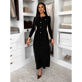 Dámské šaty Černé dlouhé svetrové šaty TYMORAE s dlouhým rukávem Velikost: M/L