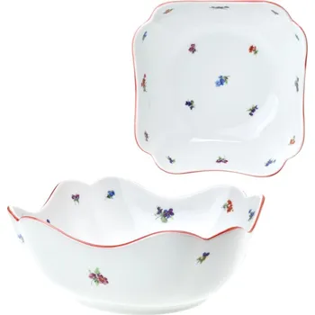 Český porcelán, Dubí Mísa vysoká čtyřhranná 24 cm Rokoko rakouská házenka s červ.linkou