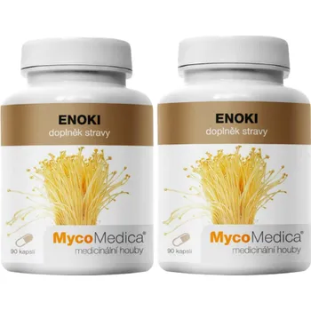 2x MycoMedica Enoki 180 cps. (Hojně využívaná pro vysoký obsah bioaktivních látek. Ve starém Egyptě byla nazývána houbou nesmrtelnosti)