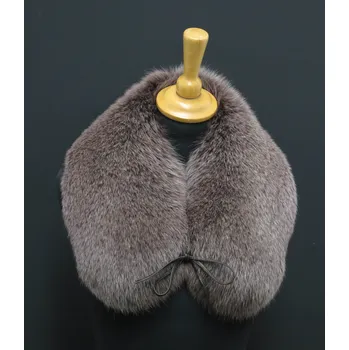 Špongr Kožešinový límec z lišky kulatý + kožené šňůrky L318 hnědý s melírem