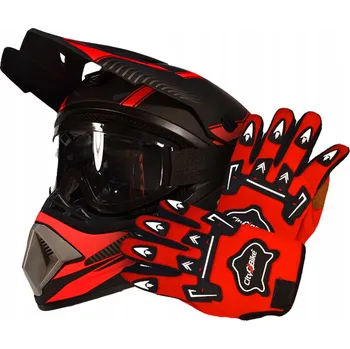 Helma na motorku Helma Brýle Rukavice na Koloběžku Cross Enduro Quad BMX MTB Červená XS