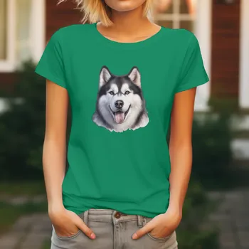 Dámské oblečení Dámské Tričko Sibiřský husky Barva: Středně zelená, Velikost: M