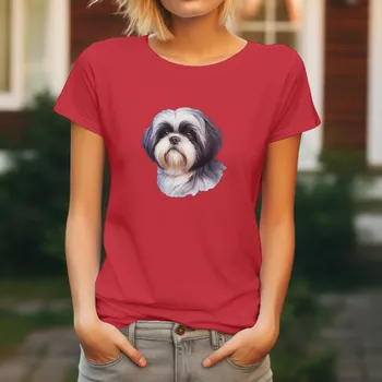 Dámské oblečení Dámské Tričko Shih-tzu Barva: Červená, Velikost: S