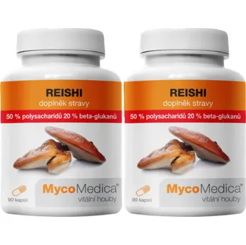 2x MycoMedica Reishi 50 % 180 cps. (Podporuje přirozenou obranyschopnost a vitalitu, přispívá k udržení normální funkce oběhového systému)
