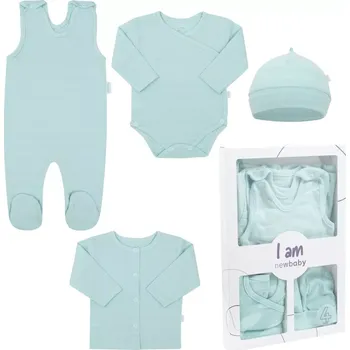 Kojenecká souprava 4dílná novorozenecká sada NEW BABY I AM, mentolová, vel. 56 (0–3 měsíce)