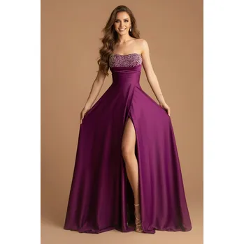 Dámské šaty EVA & LOLA Společenské saténové Šaty LINA Violet Barva: Fialová, Velikost: S