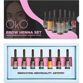 Barva na řasy a obočí OKO Power Powder Henna Set – sada práškové henny na obočí 7×5 g