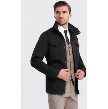 Pánská casual bunda Ombre Men's lightweight jacket with high collar and pockets - black Ombre černá 3142643