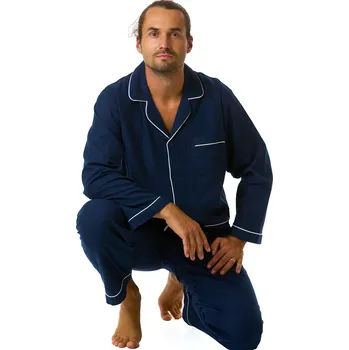 Pánské pyžamo Pánské flanelové pyžamo, tmavě modré, elegantní proužek, bavlna 1PF0102 modrá m