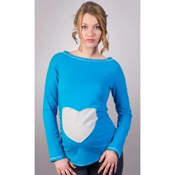 Těhotenská móda Be MaaMaa Těhotenské triko/halenka SRDCE dl. rukáv - modré, XL/XXXL