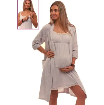 Dámská noční košile Dámský župan a košilka, odepínací úzká ramínka, mateřský komplet 1G0677 béžová m